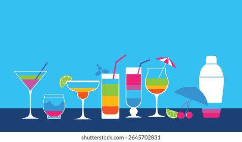 Colorful Cocktail Party Invitation Mocktail Summer Drinks Bar Design Element