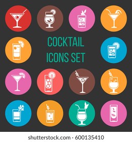 Colorful cocktail vector icons set