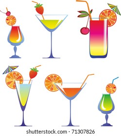 Colorful cocktails collection. Vector illustrations.