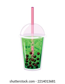 Colorful cocktails with tapioca and berries. Detailed illustration of sweet drinks.