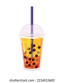 Colorful cocktails with tapioca and berries. Detailed illustration of sweet drinks.