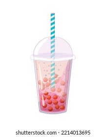 Colorful cocktails with tapioca and berries. Detailed illustration of sweet drinks.