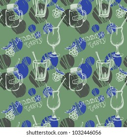 colorful coctails pattern on mint background with polka dots