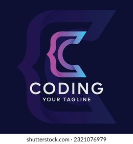 Colorful Coding logo designs template with Coding symblo and letter c combination Modern code logo for programmer.