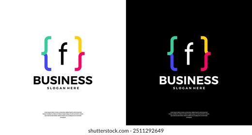 Icono colorido del logotipo de la codificación. Logotipo de la letra F con diseño moderno del logotipo del símbolo de programación de código.