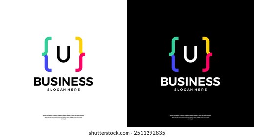 Farbiges Codier-Logo-Symbol. Letter U Logo mit modernem Code Programmierung Symbol Logo Design.