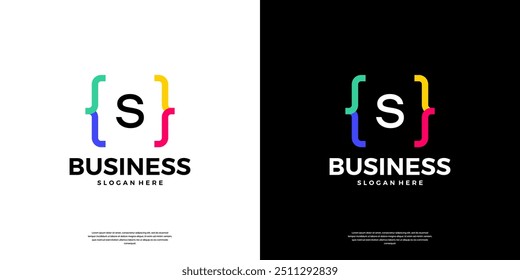 Farbiges Codier-Logo-Symbol. Letter S Logo mit modernem Code Programmierung Symbol Logo Design.