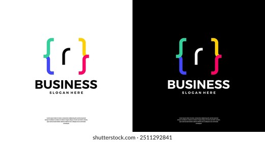 Colorful coding logo icon. Letter R logo with modern code programing symbol logo design.