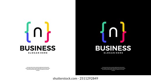 Ícone de logotipo de codificação colorida. Letra N logotipo com código moderno de programação símbolo logotipo design.