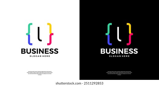 Colorful coding logo icon. Letter L logo with modern code programing symbol logo design.
