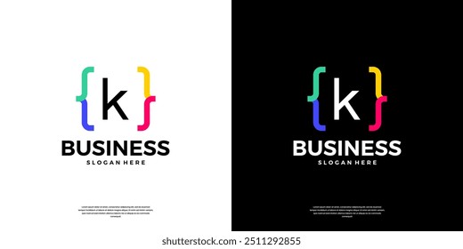 Ícone de logotipo de codificação colorida. Letra K logotipo com código moderno de programação símbolo logotipo design.