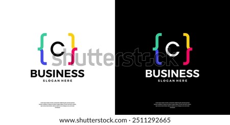 Colorful coding logo icon. Letter C logo with modern code programing symbol logo design.