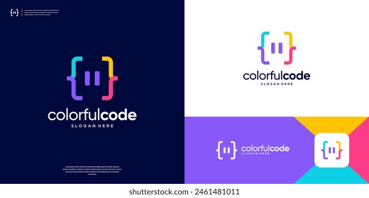 Colorful coding logo with pause symbol logo design.