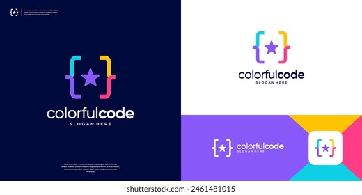 Colorful coding logo with star symbol logo design.