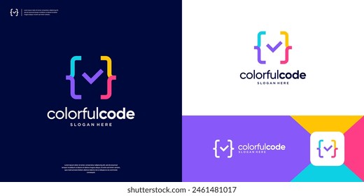 Colorful coding logo with symbol check done logo design.