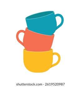 colorful coffe cup stack; perfect for cafe branding, kitchen decor, menu designs, or cozy lifestyle-themed projects - vector illustration