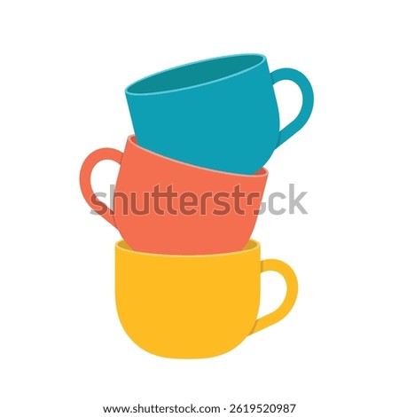 colorful coffe cup stack; perfect for cafe branding, kitchen decor, menu designs, or cozy lifestyle-themed projects - vector illustration