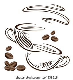 Colorful coffee cup with coffee beans