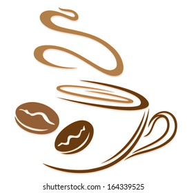 Colorful coffee cup with coffee beans