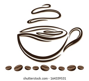 Colorful coffee cup with coffee beans