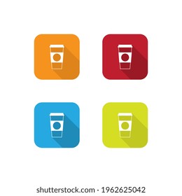 Colorful Coffee Cup Icons With Long Shadow