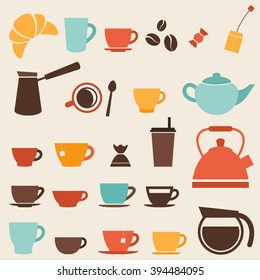 Colorful Coffee cup and Tea cup icon set