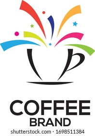 Ein bunter Kaffeetassen-Feuerwerk-Logotype