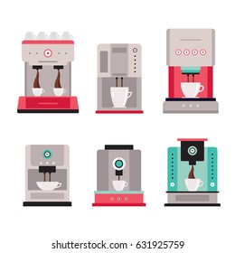Colorful Coffee machine set isolated on white background