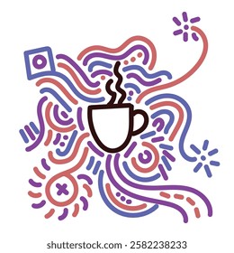 Colorful coffee mug doodle illustration. Simple illustration. Hand drawn doodle for sticker, postcard, wallpaper, mural, fabric, prints, wall decor, clothing, etc