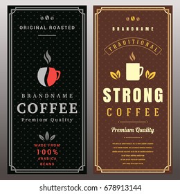 Colorful Coffee Packaging Logo Design Element In Vintage Style. Cup Silhouette Retro Vector Illustration.