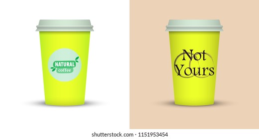 colorful coffee in plastic cup with text