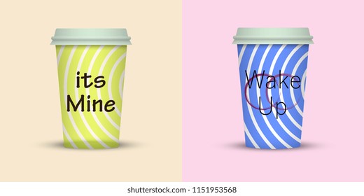 colorful coffee in plastic cup with text
