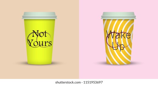 colorful coffee in plastic cup with text