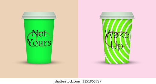 colorful coffee in plastic cup with text