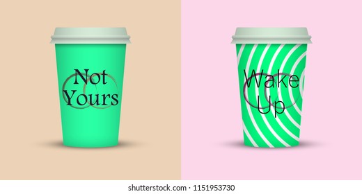 colorful coffee in plastic cup with text