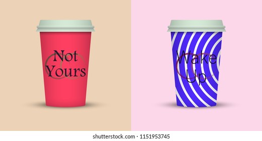 colorful coffee in plastic cup with text