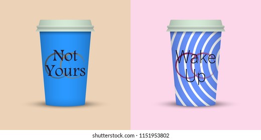 colorful coffee in plastic cup with text