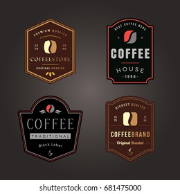 Colorful Coffee Shop Logo Design Element in Retro Style Label or Badge. Bean Silhouette. Vintage vector illustration.