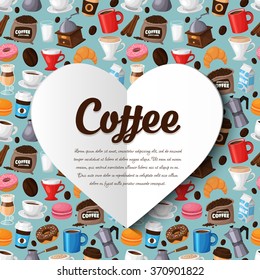 Colorful coffee vector background. Modern icons for coffee shop and coffee house. Colorful template for cooking and restaurant menu