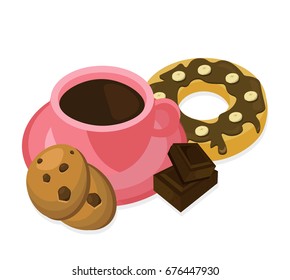 Colorful coffee vector background. Modern icons for coffee shop and coffee house. Colorful template for cooking and restaurant menu