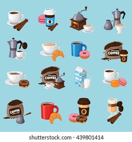 Colorful coffee vector icons set.