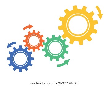 Colorful Cogs and Arrows Depicting Teamwork and Efficiency in Progress