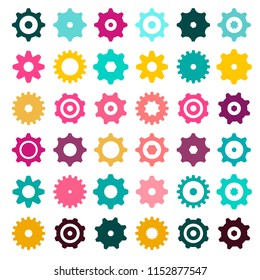 Colorful Cogs - Gears. Vector Cog Gear Icons Set Isolated on White Background.