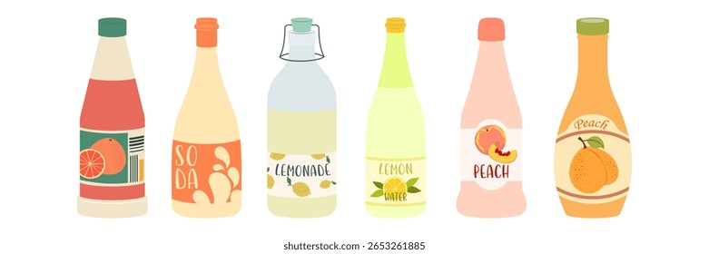 Ilustrações De Bebida Fria Coloridas Em Garrafas, Latas E Caixas De Cartão