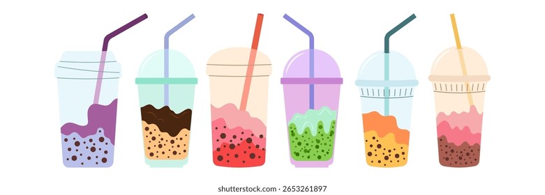 Ilustrações De Bebida Fria Coloridas Em Garrafas, Latas E Caixas De Cartão