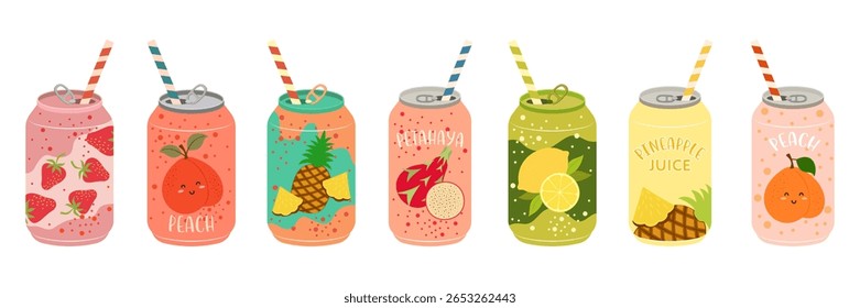 Ilustrações De Bebida Fria Coloridas Em Garrafas, Latas E Caixas De Cartão
