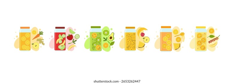 Ilustrações De Bebida Fria Coloridas Em Garrafas, Latas E Caixas De Cartão