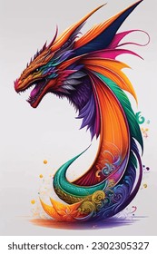 colorful collage dragon digital art gradient vector illustration