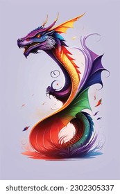 colorful collage dragon rainbow blurred art digital vector illustration