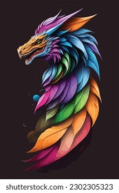 colorful collage dragon unicorn creative gradient vector illustration